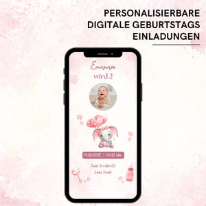 Einladung 2. Geburtstag Mädchen | WhatsApp Save the Date Karte Kindergeburtstag | eCard mit Musik und Foto | Party Einladung mit Elefant