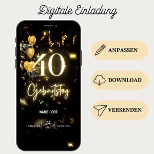 40th birthday invitation | Happy Birthday card black and gold | 40th digital party invitation | Save the Date card | WhatsApp card
