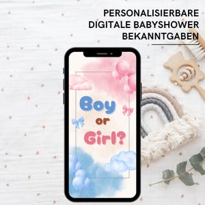 Faire-part de naissance numérique | Invitation à une fête de révélation du sexe | Carte Save the Date avec deux ours en peluche | Garçon ou fille | invitation numérique WhatsApp
