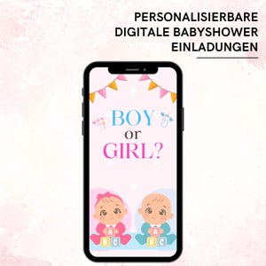 Faire-part de naissance numérique garçon ou fille | Invitation à une fête de révélation du sexe | Carte « Save the date » avec musique | Faire-part de naissance WhatsApp