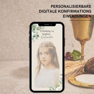 Konfirmation Einladung | Digitale eCard mit Blumen und Foto | Personalisierte Save the Date Card | WhatsApp Karte zur Konfirmation