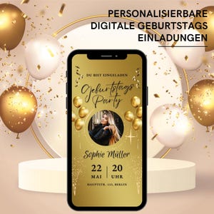Invitation d'anniversaire | Carte d'anniversaire 18 ans pour fille | Carte « Save the Date » | Invitation à une fête | Carte WhatsApp | Carte virtuelle dorée avec musique