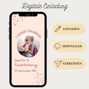 Back-to-school invitation | Digital save-the-date card for school enrollment with photo | WhatsApp eCard for 1st-grade schoolchildren | Canva template