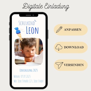 Back-to-school invitation | WhatsApp eCard for schoolchildren | Canva template for the first day of school | Digital save-the-date card for school enrollment with photo