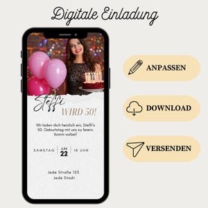50th birthday invitation | I&#39;m turning 50! | digital eCard with music | Happy Birthday card | Party invitation white-beige