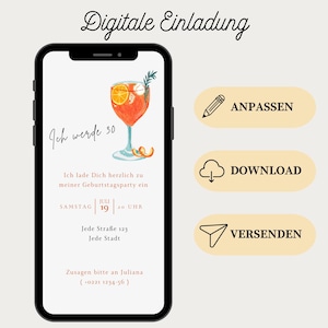 Einladung 30. Geburtstag mit Musik | Digitale Aperol Partykarte | WhatsApp Save the Date Gartenparty | Ich werde 30 | Canva Vorlage