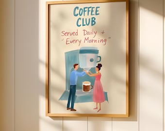 Coffee Couple Print, Morning Ritual Art, Coffee Club Poster, Cute Kitchen Decor, Romantic Café Wall Art
