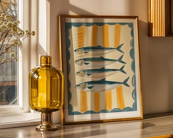 Sardine Wall Art Print – Coastal Fish Kitchen Decor with Mediterranean Vibes