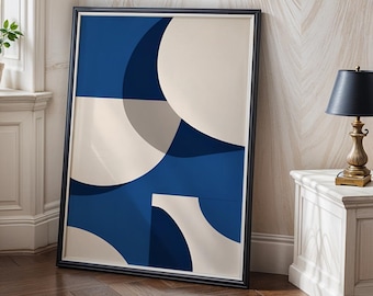 Arte mural geométrico abstracto azul – Póster minimalista con formas modernas – Decoración masculina contemporánea para el hogar