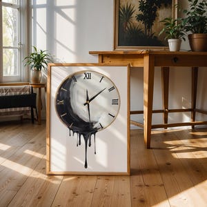 Melting Clock Wall Art, Surreal Drip Clock Print, Black White Abstract Time Decor, Gothic Modern Home Poster, Digital Download