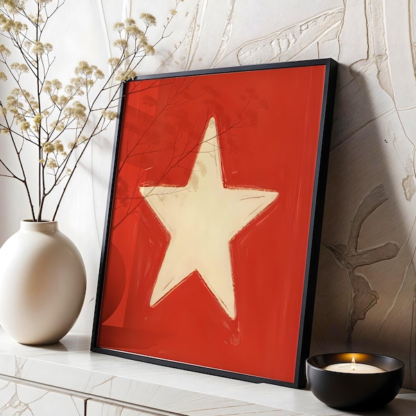 Red Star Print, Bold Wall Art for Kids Room, Modern Playroom Poster, Graphic Nursery Decor