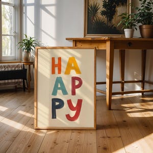 Colorful Happy Wall Art Digital Print | Modern Motivational Typography Poster | Positive Quote Printable Home Office Decor Gift