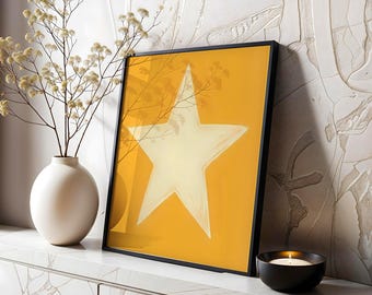 Impresión de estrella amarilla, arte de pared brillante para habitación infantil, póster moderno para guardería, decoración divertida para niños pequeños