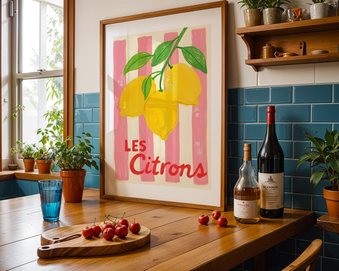 Lemon Wall Art, French Kitchen Print, Les Citrons Poster, Fruit Kitchen ...