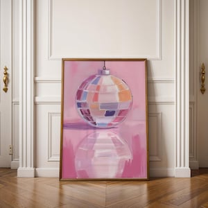 Pastel Disco Ball Wall Art – Pink Retro Party Vibes