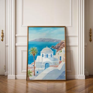 Santorini Greece Wall Art – Coastal Dome Church Landscape Printable for Mediterranean Decor Lovers