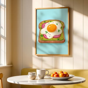Egg Toast Art Print, Fun Kitchen Wall Decor, Whimsical Breakfast Poster, Food Illustration Print