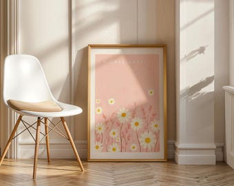 Pink Daisy Flower Market Poster - Cottagecore Floral Wall Art