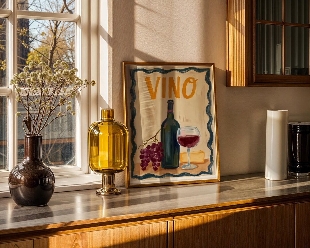 Vino Wine Kitchen Wall Art – Rustic Printable Poster With Grapes ...