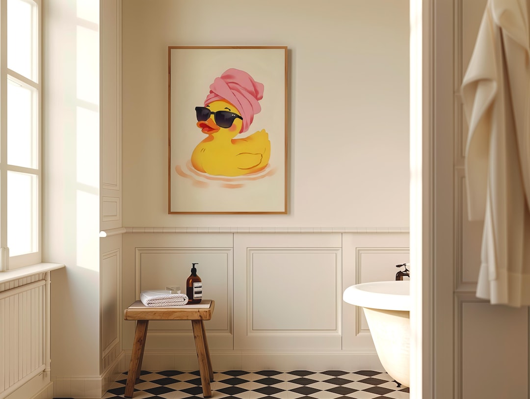 Spa Day Rubber Duck Wall Art – Cute Yellow Duck in Sunglasses and Pink ...