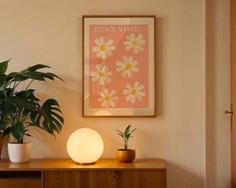 Pink Flower Market Poster - Daisy Wall Art for Cottagecore Decor