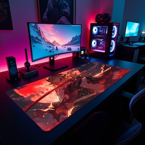 Rengoku Mouse Pad, Rengoku Desk Mat, Rengoku Gaming Mousepad, Rengoku Kyojuro Gift, Rengoku Anime Merch, Demon Slayer Accessory