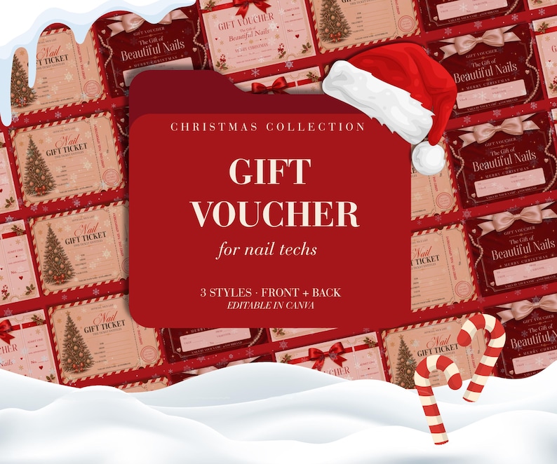 Christmas Gift Voucher Bundle for Nail Techs, 3 Editable Canva Gift ...