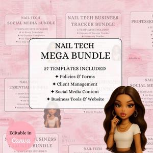 Nail Tech MEGA Bundle | 27 Canva Templates Policies DM Social Media Website & More (Digital Download)