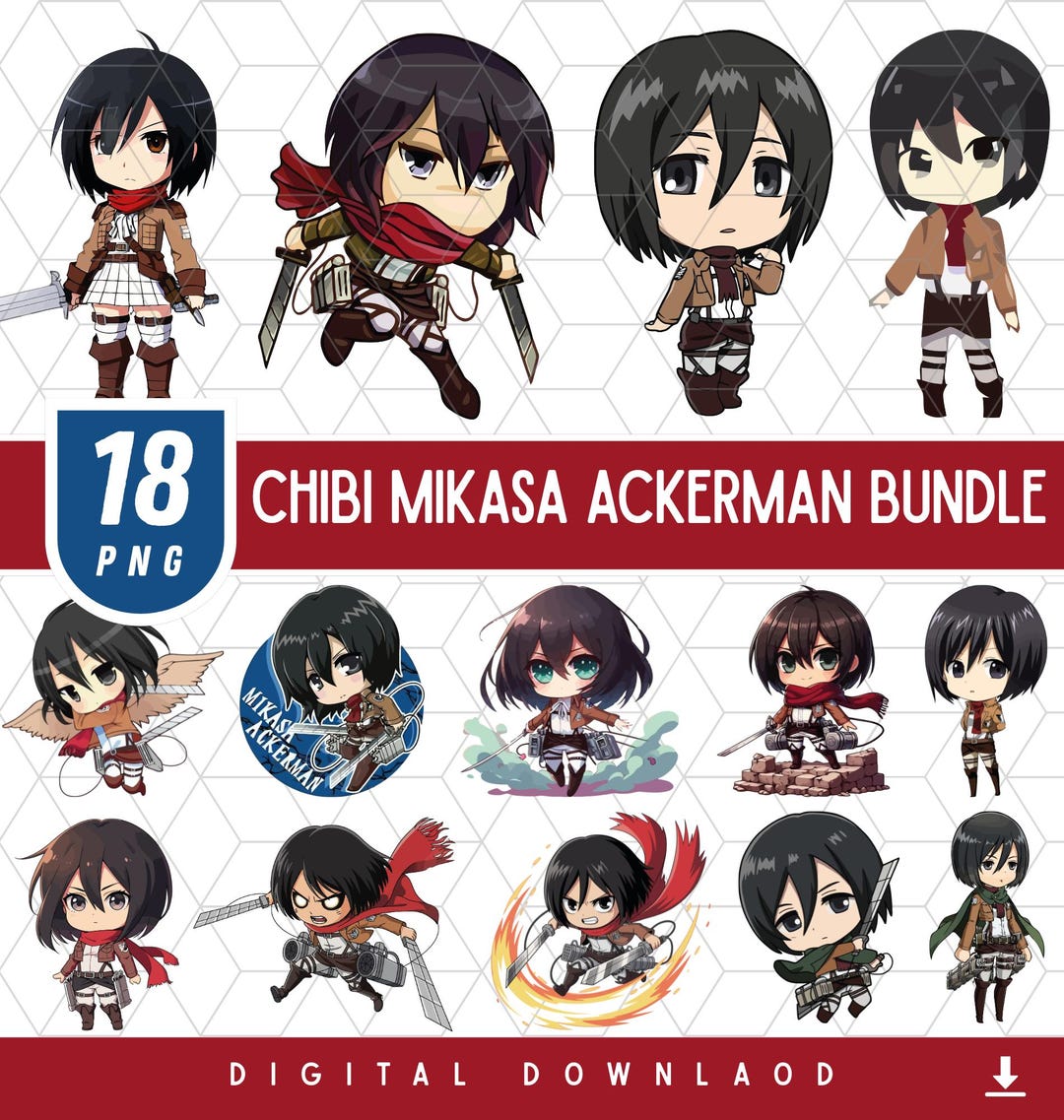 18 Chibi Mikasa Ackerman PNG Bundle, AOT Anime Clipart Cute Mikasa ...