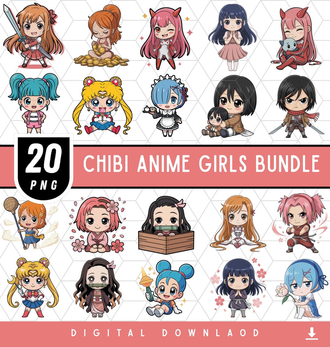 20 Chibi Anime Girl PNG Bundle, Cute Kawaii Anime Characters, Cute ...