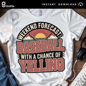 Pronóstico de fin de semana de béisbol SVG PNG, Béisbol con posibilidad de gritar, Día de juego divertido PNG, Diseño de campo de juego retro, Cita divertida de béisbol PNG