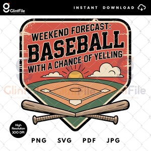 Pronóstico de fin de semana de béisbol SVG PNG, Béisbol con posibilidad de gritar, Día de juego divertido PNG, Diseño de campo de juego retro, Cita divertida de béisbol PNG