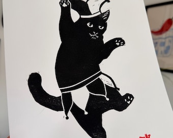 Jolly Jester - Hand Printed Lino Print, A4