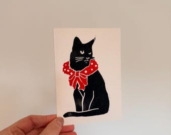 Cat with Wreath Christmas Card