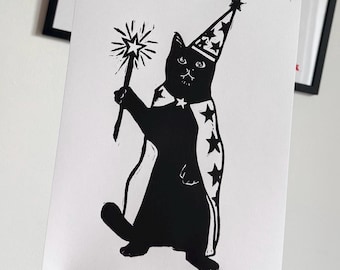 Meowlin - Hand Printed Lino Print, A4