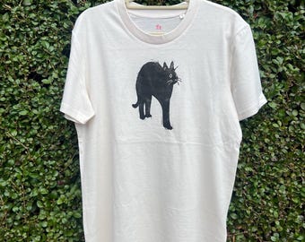 Hand-Printed Organic T-Shirt -Spooked Lino Print