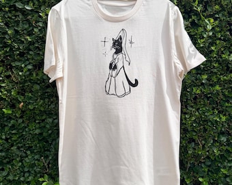 Hand-Printed Organic T-Shirt - Princess Pretty Paws (Lino Print)