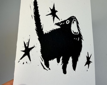 Petit chat grand cri - Carte imprimée à la main
