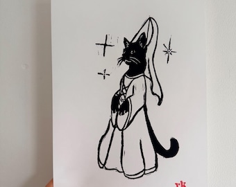 Princess Pretty Paws - Hand Printed Lino Print, A4