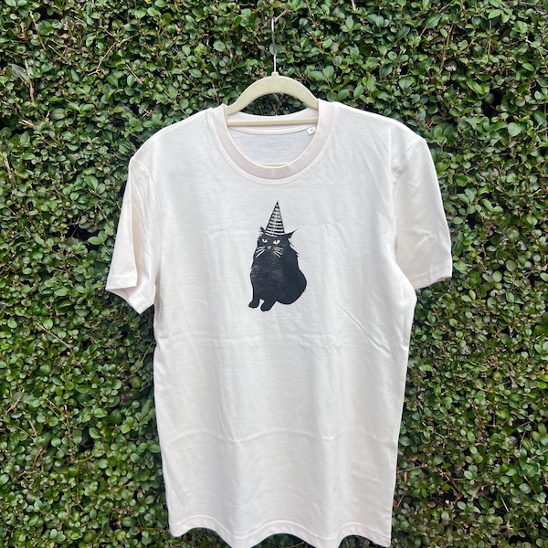Handbedrukt biologisch T-shirt - linoprint partypooper