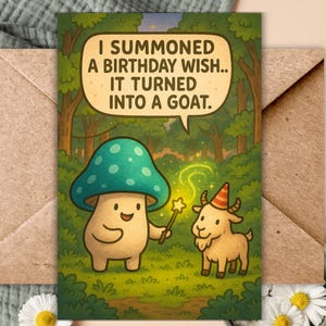 Carte d'anniversaire drôle humour champignon fête d'anniversaire chaos lutte Carte de voeux humoristique pour ami drôle chèvre jeu de mots hilarant sarcastique