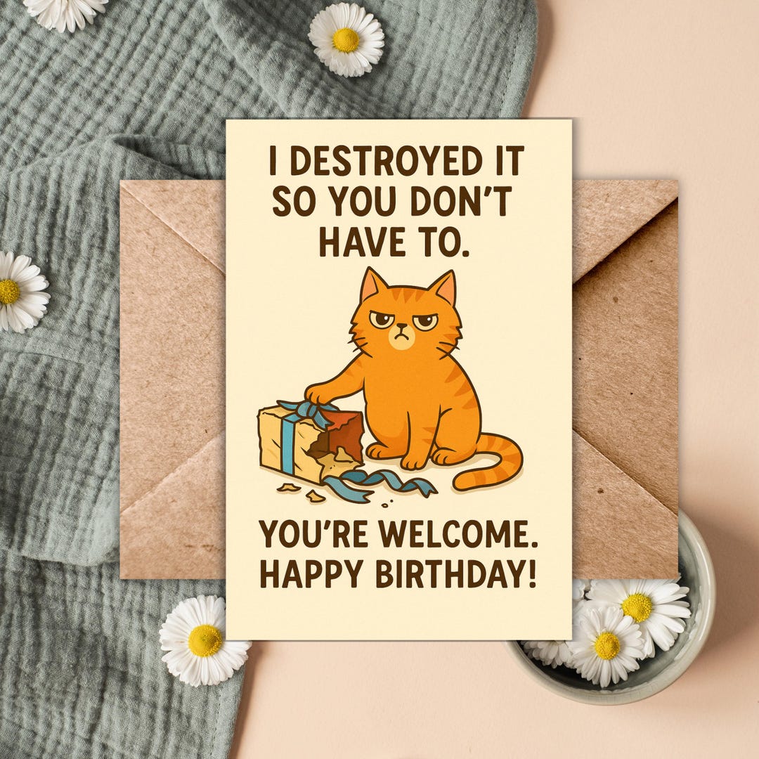Funny Cat Birthday Card Grumpy Cat Sassy Humor Card for Cat Lovers ...