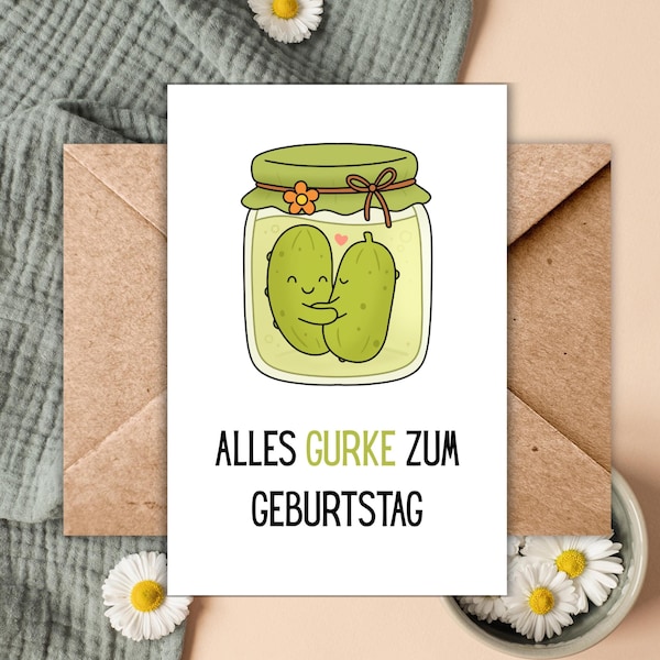 funny birthday card pickle birthday card for friend alles gurke zum geburtstag cute pickle gift for friend with envelope black inside