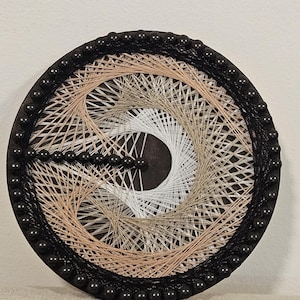 Handmade String Art Wall Art – Sacred Geometry, Wooden Decor with Beaded Nail Frame, Modern Geometric Art for Home & Office
