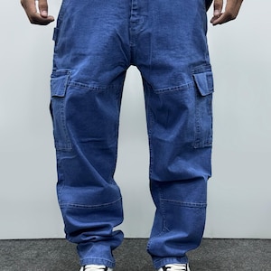 Vintage Y2K Blue Denim Cargo Pants | Baggy Streetwear Jeans | Unisex Utility Workwear Trousers | 90s Grunge Aesthetic