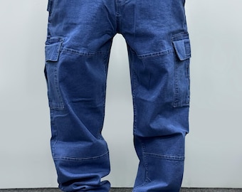 Y2K Blue Denim Cargo Pants: Baggy Unisex Streetwear Jeans