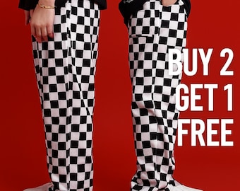 Unisex Checkered Cotton Pants: Retro 90s Skate Trousers