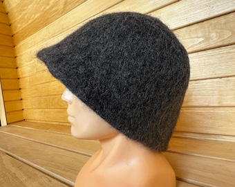 Gorro de sauna de lana hecho a mano (gris oscuro)