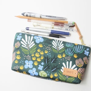 Zippered pouch flat bottom with name or initial tag, Make up bag, Stationary bag
