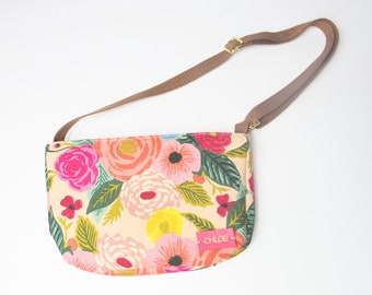 Personalized Kids Purse, English Garden Floral Handbag, Crossbody Bag